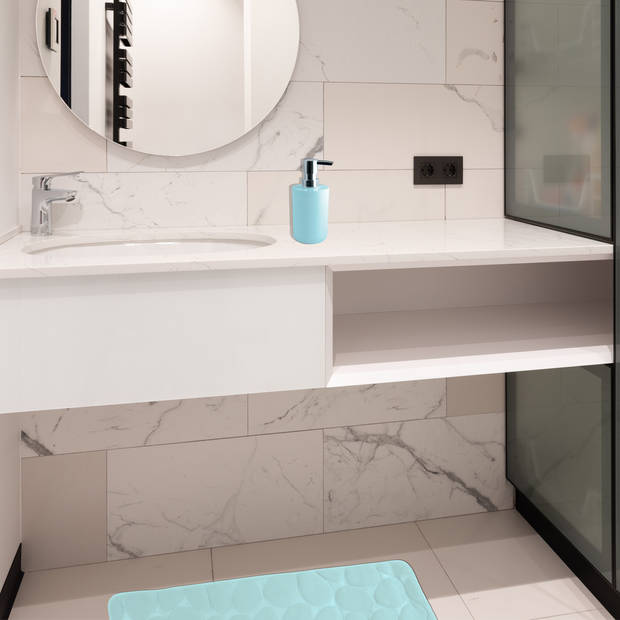 MSV badkamer droogloop mat/tapijt Kiezel - 50 x 80 cm - zelfde kleur zeeppompje - mintgroen - Badmatjes