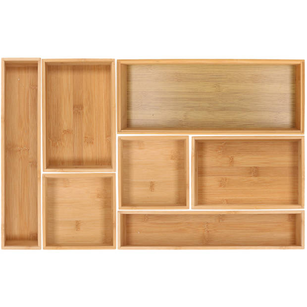 Lade bakjes/organize set - Tidy Smart - 7-delig - bamboe - 40 x 60 cm - opbergsysteem - Bestekbakken