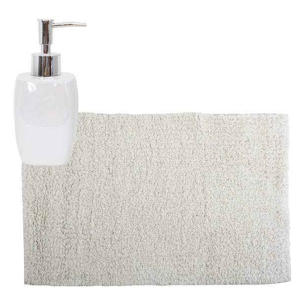 MSV badkamer droogloop mat/tapijt - 40 x 60 cm - met zelfde kleur zeeppompje 260 ml - wit - Badmatjes