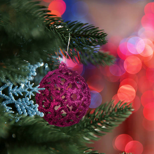 Kerstballen - 50x stuks - felroze - 3, 4, 6 cm - kunststof - mat/glans/glitter - Kerstbal