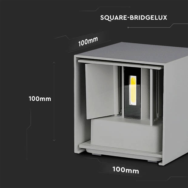 V-TAC VT-759-12-G Grijze LED wandlamp - Vierkant - Bridgelux - IP65 - 12W - 1100 Lumen - 4000K