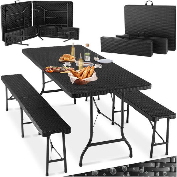 tectake® - Campingtafelset, campingtafel met banken, campingmeubelset - zwart - 404528