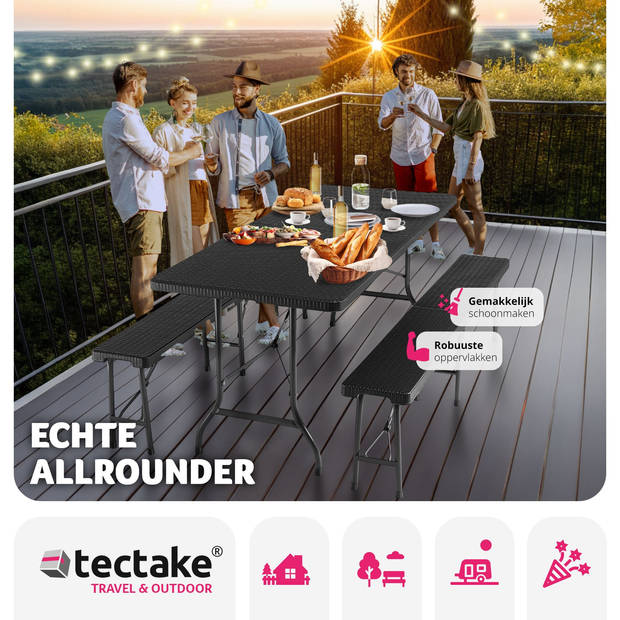 tectake® - Campingtafelset, campingtafel met banken, campingmeubelset - zwart - 404528