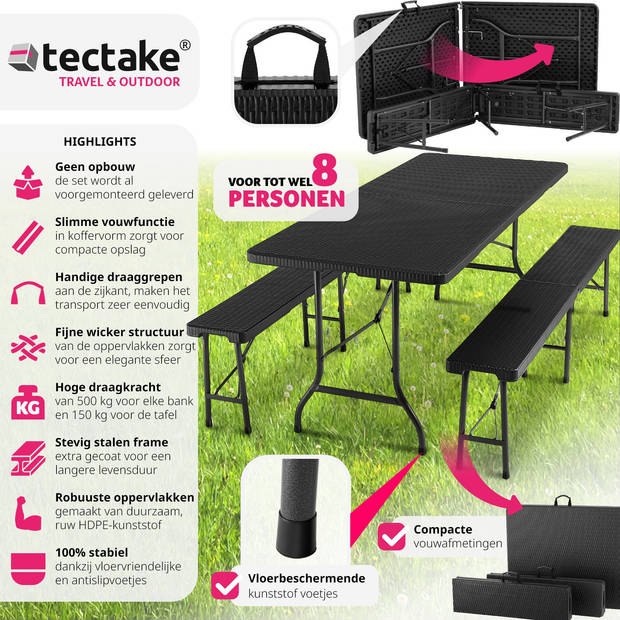 tectake® - Campingtafelset, campingtafel met banken, campingmeubelset - zwart - 404528