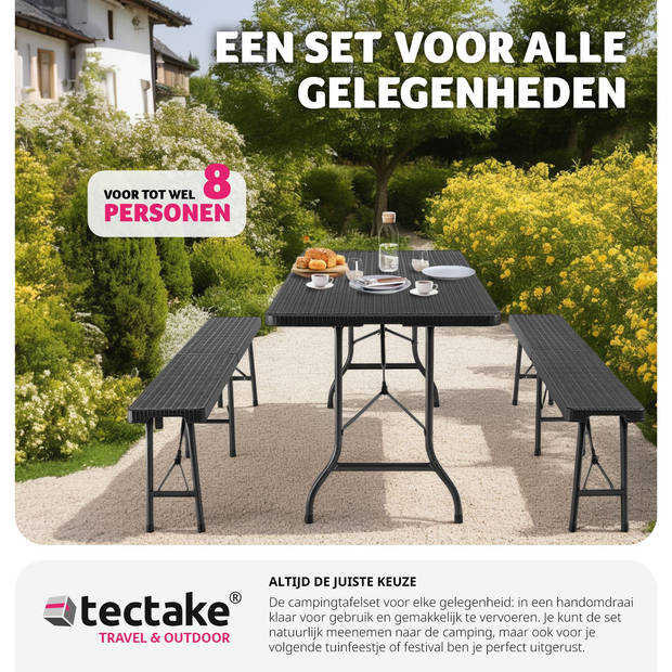 tectake® - Campingtafelset, campingtafel met banken, campingmeubelset - zwart - 404528