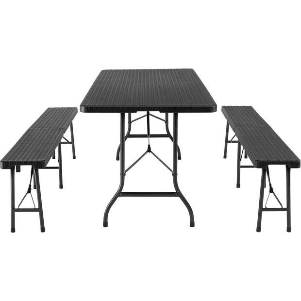 tectake® - Campingtafelset, campingtafel met banken, campingmeubelset - zwart - 404528