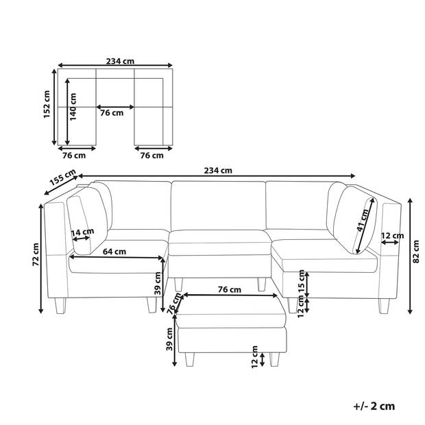 Beliani UNSTAD - Modulaire Sofa-Zwart-Polyester