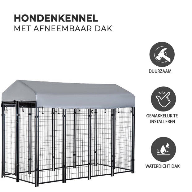 MaxxPet Hondenkennel Afneembaar Dak - Dierenverblijf - 2,4 x 1,2 x 1,4 m - Zwart