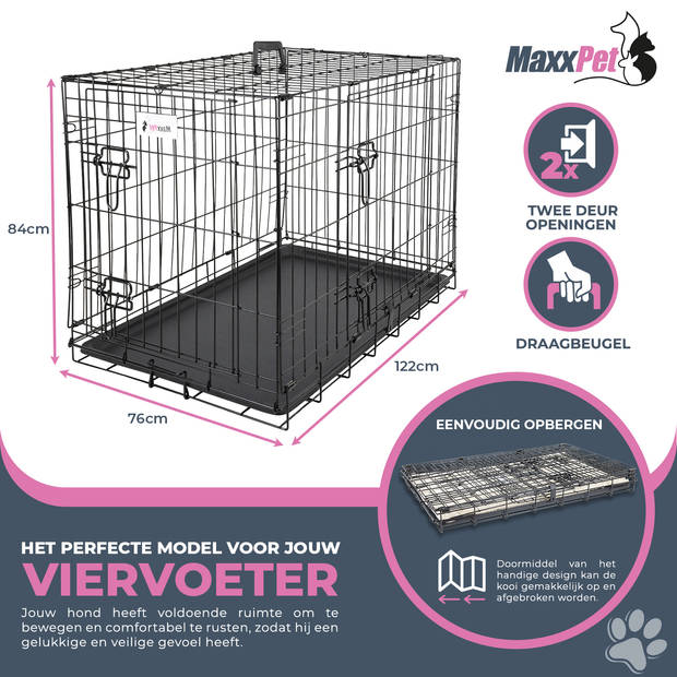 MaxxPet Hondenbench met Plaid - bench voor honden - incl. plaid - 122 x 76 x 84cm - Zwart