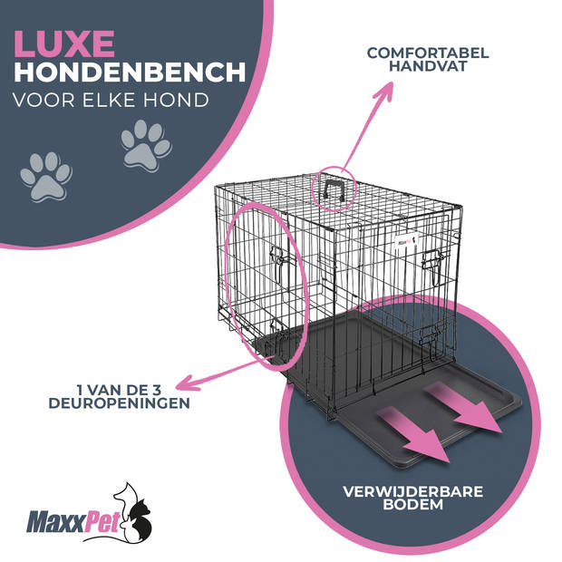 MaxxPet Hondenbench met schuifdeur - Reisbench - 107x70x78cm - Zwart
