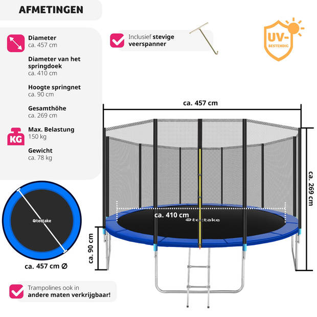 tectake® - Trampoline Garfunky - met veiligheidsnet - 457 cm