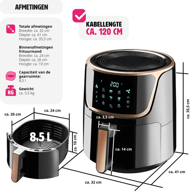 tectake® - Airfryer Mika 8,5 l - heteluchtfriteuse, friteuse - touchscreen - 8,5 L