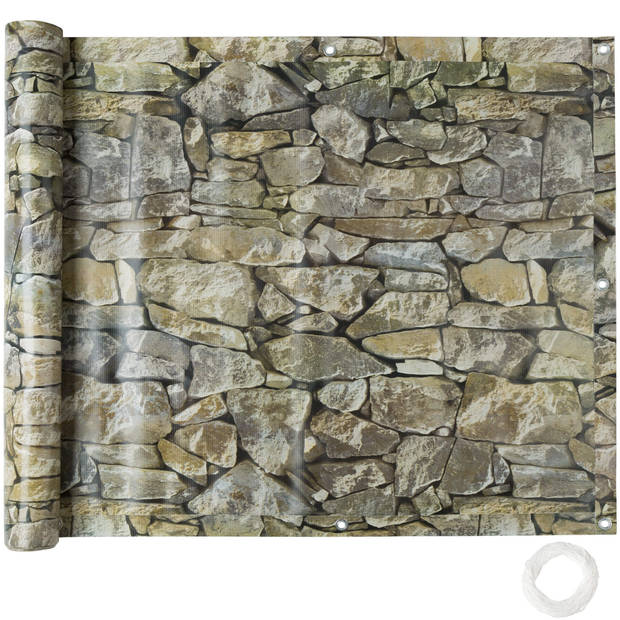 tectake® - balkondoek balkonreling 90 cm stone - 6 meter - 402709