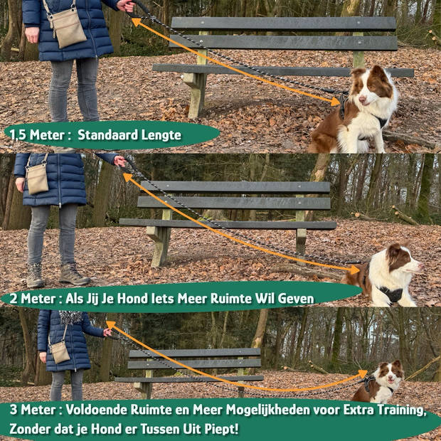 Mister Mill Reflecterende Hondenriem 150 cm - Zwart - Honden Riem - Hondenlijn - Honden Lijn