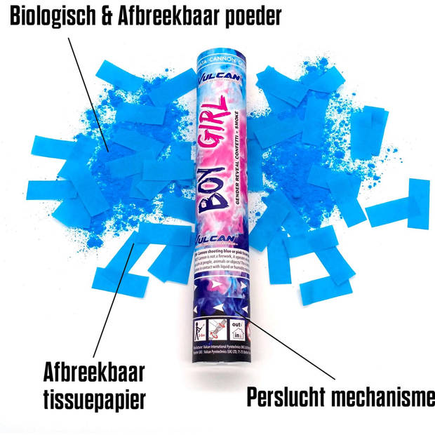 Gender Reveal Rookkanon Blauw Jongen - Confetti Kanon blauw - Confetti Shooter - Confetti & Rook - Gender Reveal Party