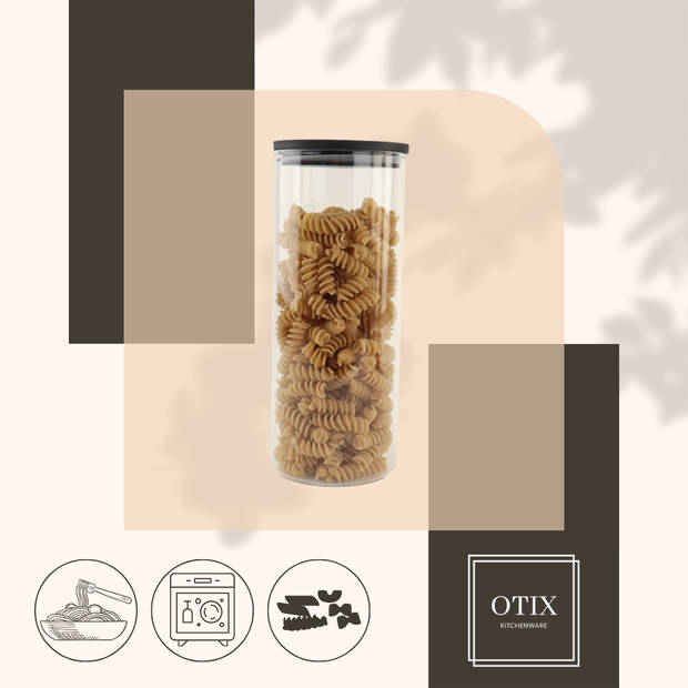 OTIX Voorraadpot - Glas met Deksel - 1050ml - Zwart - Hout