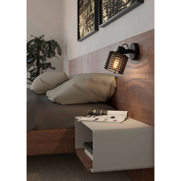 EGLO Segovia wandlamp - E27 - hout - Zwart, Wit