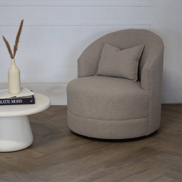 Giga Meubel - Fauteuil Bouclé Taupe - Zithoogte 44,5cm - 75x75x82cm