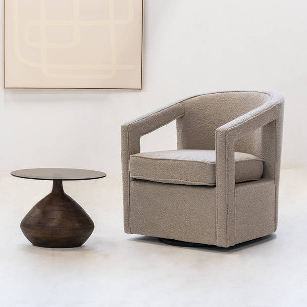 Giga Meubel - Fauteuil Bouclé Taupe - Zithoogte 46,5cm - 75x73x77cm