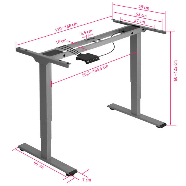 tectake® - elektrisch Zit Sta Bureau - in hoogte verstelbaar tafelframe “Twain” grijs