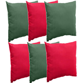 Bank/sier/tuin kussens voor binnen/buiten set 6x stuks rood/groen 40 x 40 cm - Sierkussens