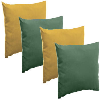 Bank/sier/tuin kussens voor binnen/buiten set 4x stuks groen/geel 40 x 40 cm - Sierkussens