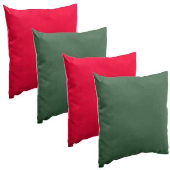 Bank/sier/tuin kussens voor binnen/buiten set 4x stuks rood/groen 40 x 40 cm - Sierkussens