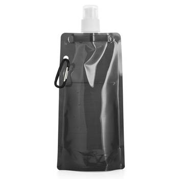 Waterfles/drinkfles opvouwbaar - zwart - kunststof - 460 ml - schroefdop - waterzak - Drinkflessen