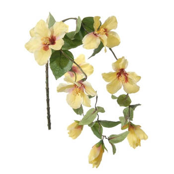 Louis Maes kunstbloemen - Hibiscus - geel - hangende tak vanA 165 cm - Hawaii/zomer thema - Kunstbloemen