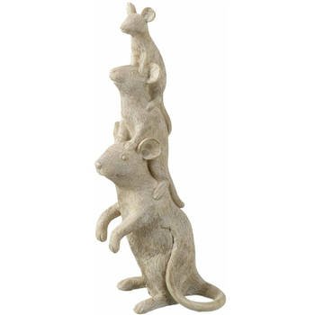 Parlane beeld Mouse Stack 25 cm - decoratief beeld - 3 muizen op elkaar - Polyresin beeld - Grijs