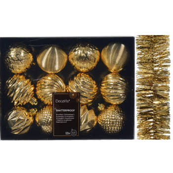 12x st kerstballen 6 cm incl. folieslinger - goud - kunststof - Kerstbal