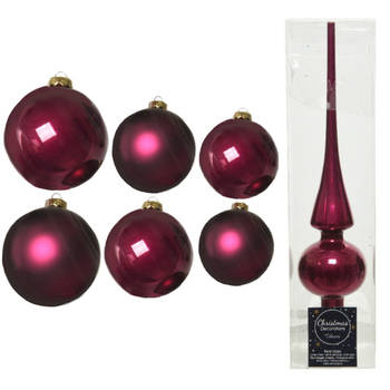 Groot pakket glazen kerstballen 50x framboos roze glans/mat 4-6-8 cm met piek glans - Kerstbal