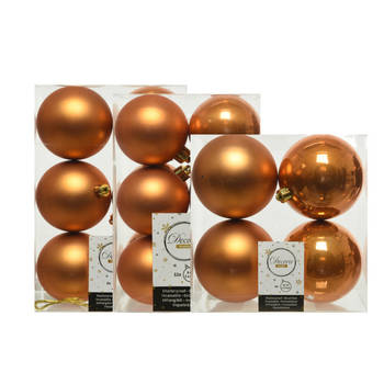 Kerstversiering kunststof kerstballen cognac bruin 6-8-10 cm pakket van 22x stuks - Kerstbal