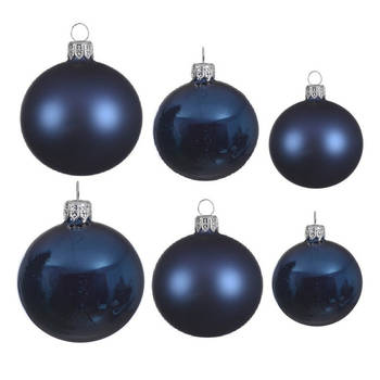 Glazen kerstballen pakket donkerblauw glans/mat 26x stuks diverse maten - Kerstbal