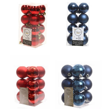 Kerstversiering kunststof kerstballen mix donkerblauw/rood 4 en 6 cm pakket van 80x stuks - Kerstbal