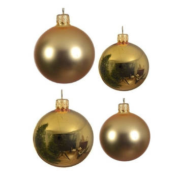 Glazen kerstballen pakket goud glans/mat 38x stuks 4 en 6 cm - Kerstbal