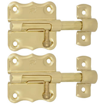 AMIG schuifslot/plaatgrendel - 2x - staal - 4 x 3.8 cm - messing afwerking - goud - deur - poort - Grendels