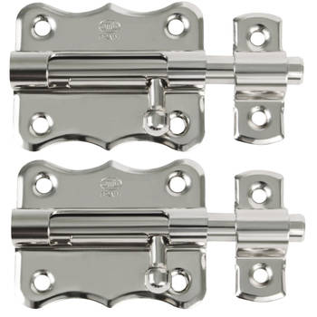 AMIG schuifslot/plaatgrendel - 2x - staal - 4 x 3.8 cm - vernikkeld - zilver - deur - poort - Grendels