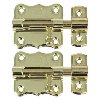 AMIG schuifslot/plaatgrendel - 2x - staal - 3.5 X 3.3 cm - messing afwerking - goud - deur - poort - Grendels