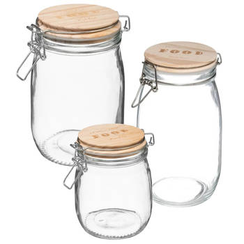 Set van 3x keuken voorraadbussen/potten glas 0.75/1.0/1.5 Liter inhoud - Voorraadpot