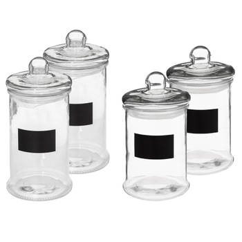 Set met 4x glazen voorraadpotten 1,2L en 1,6L met krijtvlak - Voorraadpot