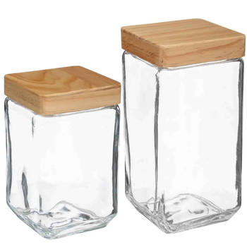 Keuken voorraadpotten glas met houten deksel - 2 formaten - 4x stuks - Voorraadpot