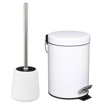 5Five Toilet accessoires set - WC-borstel/pedaalemmer 3L - wit - Toiletaccessoireset