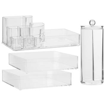 Make-up organizer set vakjes 17,5 x 7 en 20 x 5 cm en een wattenschijfjes dispenser - Make-up dozen