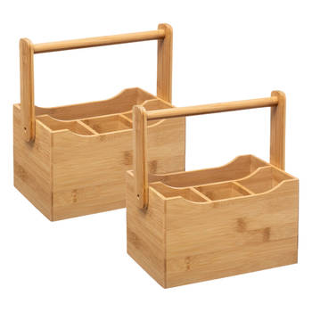 5Five Keuken gerei rekje/aanrecht spullen organizer - 2x - 20 x 14 x 24 cm - bamboe hout - met hengsel - Keukengerei