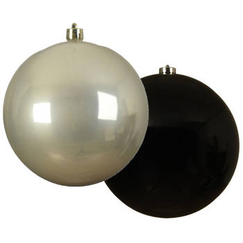 Grote decoratie kerstballen - 2x st - 20 cm - champagne en zwart - kunststof - Kerstbal