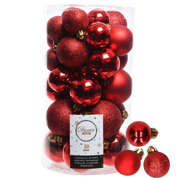 Decoris kerstballen 44x stuks rood 3-4-5-6 cm kunststof - Kerstbal
