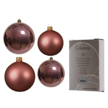 Glazen kerstballen pakket oud roze glans/mat 38x stuks 4 en 6 cm inclusief haakjes - Kerstbal