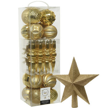 Decoris 30x st kunststof kerstballen, ornamenten en piek goud - Kerstbal