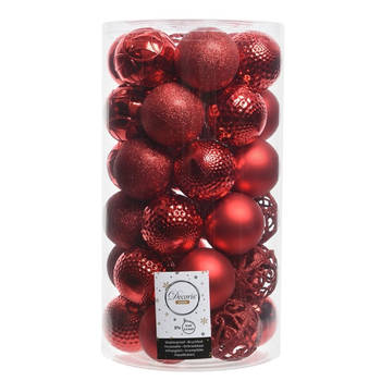 37x stuks kunststof kerstballen rood 6 cm inclusief kerstbalhaakjes - Kerstbal